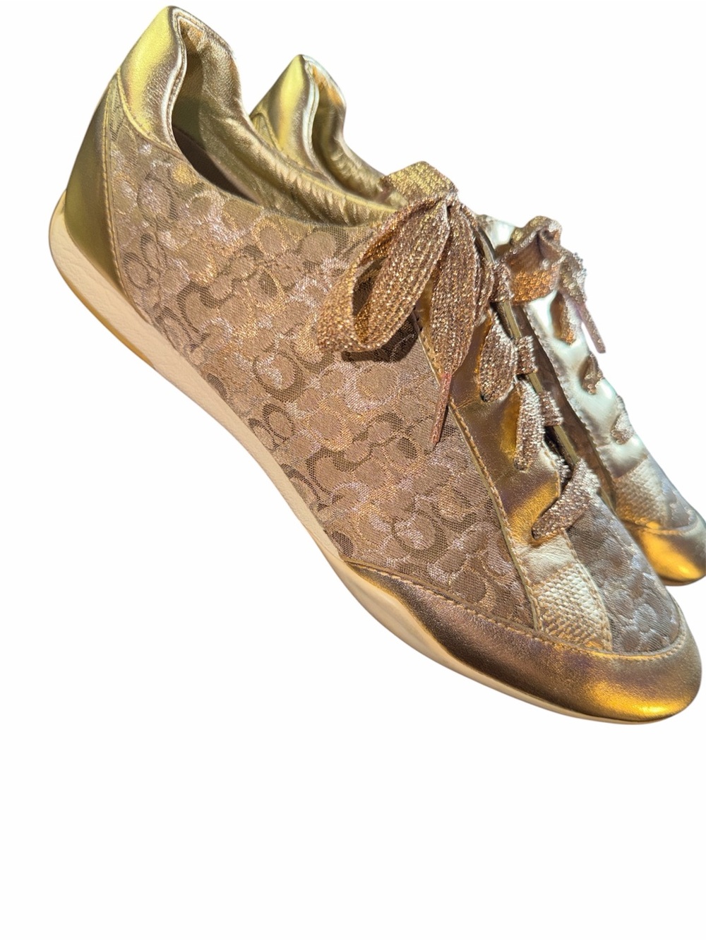 ✨ COACH Kate Gold Signature Monogram Lurex Sneakers - Size 8 ✨